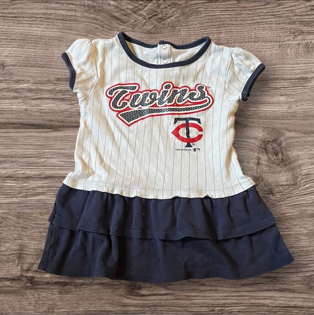 ☑️ Minnesota Twins MLB Pinstripe Ruffle Dress Team Athletics Girls 3T